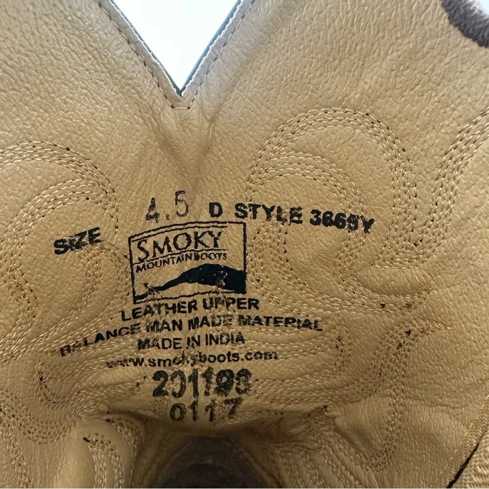 Smoky Mountain Leather Cowboy Boots Tan & Black Size Youth 4.5 Western Rodeo